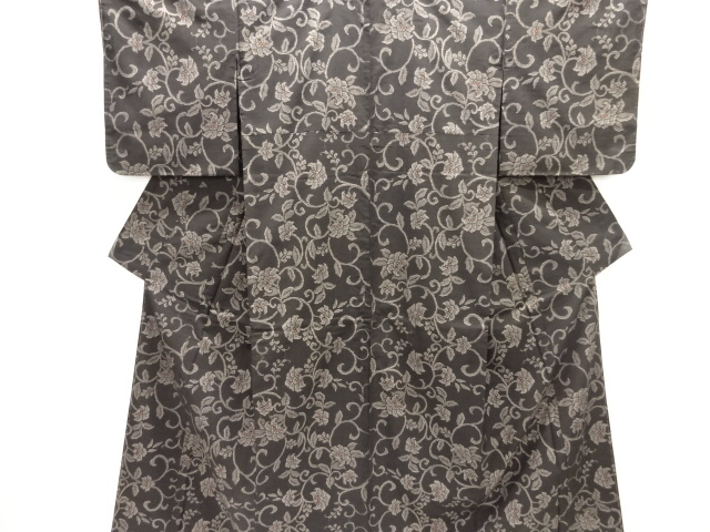 JAPANESE KIMONO / DORO OSHIMA TSUMUGI (5 maruki) / WOVEN ARABESQUE FLOWER